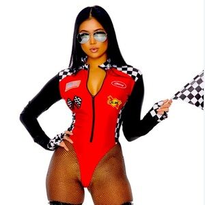 Red F1 Racing Bodysuit Race Girl Costume Small Long Sleeve $59 Retail Price